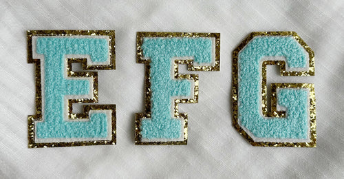 Baby Blue Alphabet Patches With Gold Trim