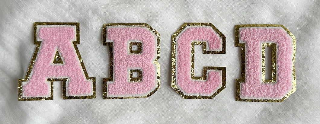 Pink Alphabet Patches With Gold Trim