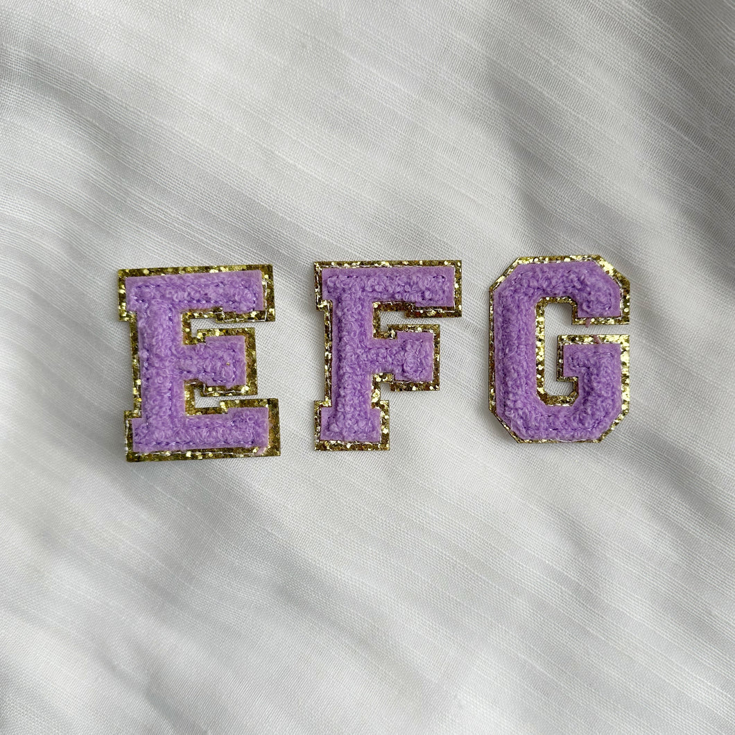 Purple Alphabet Patches With Gold Trim