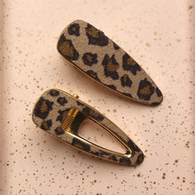 Load image into Gallery viewer, Tan Animal Print Hair Clips 2pk
